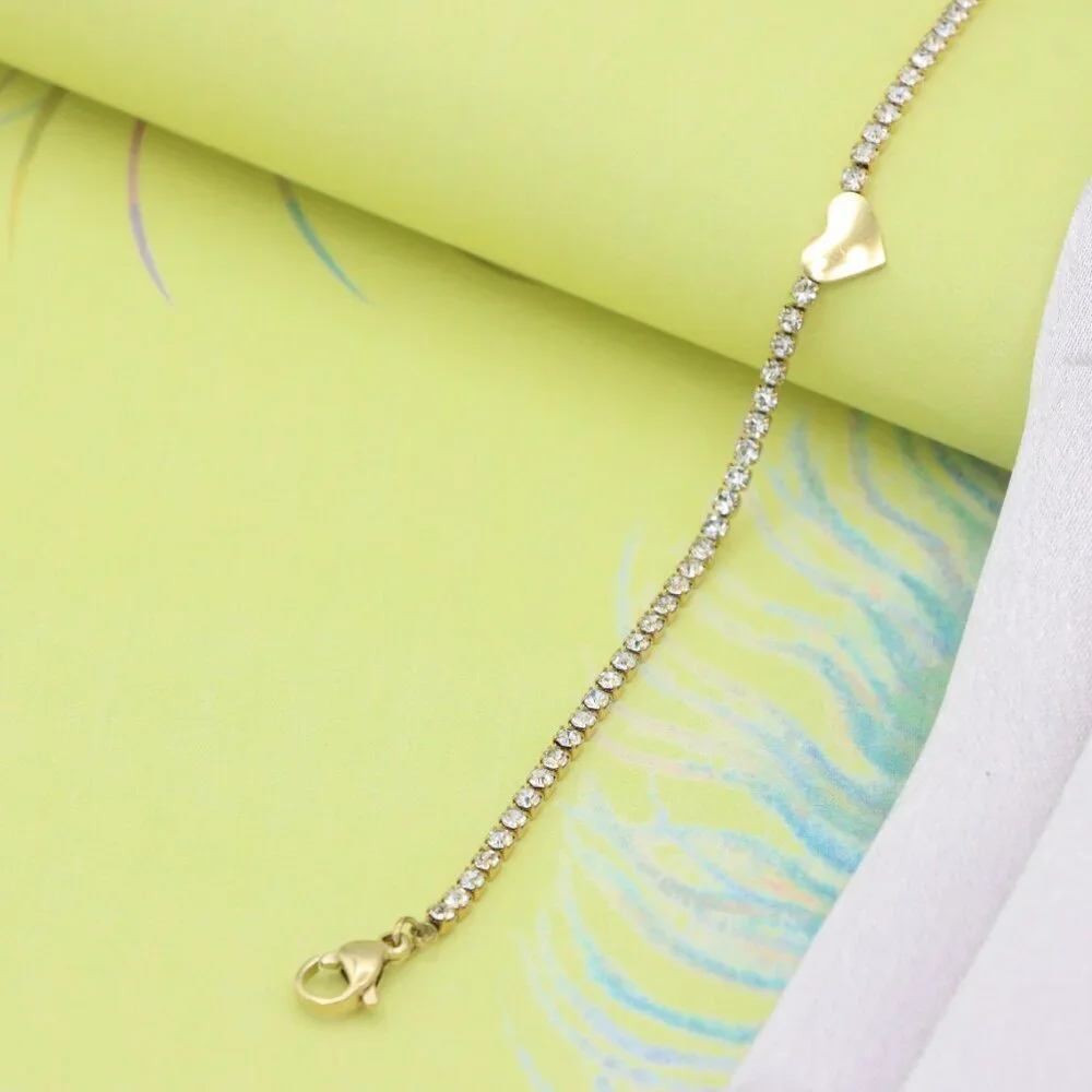 Elegant Heart Charm Yellow Bracelet with Crystal Accents, XPBL0666